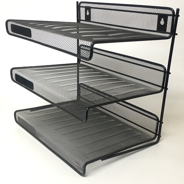 DOCUMENT TRAY or DESK ORGANISER, Black Mesh 3 Tier